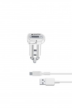 Set Cellularline autonabíječky a USB-C kabelu, adaptivní nabíjení, 15W, bílá