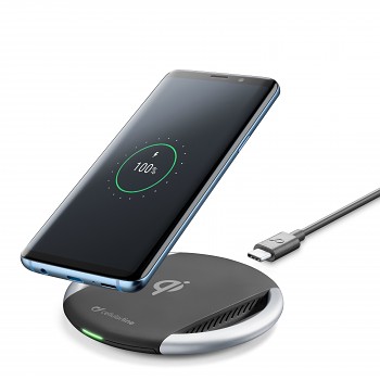 Bezdrátová nabíječka Cellularline Wireless Fast Charger + Fast Charge adaptér 10W, Qi standard, černá