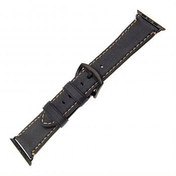 Kožený řemínek FIXED Berkeley pro Apple Watch 42/44/45/49mm s černou sponou, uhlově černý
