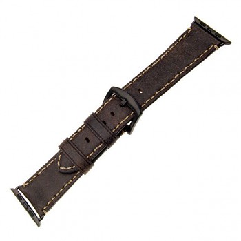Kožený řemínek FIXED Berkeley pro Apple Watch 42/44/45/49mm s černou sponou, uhlově hnědý