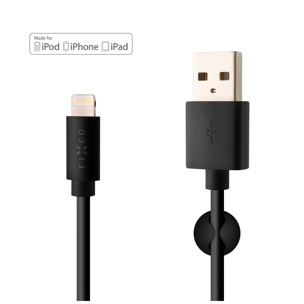 Levně Datový a nabíjecí kabel FIXED s konektory USB/Lightning, 1 metr, MFI certifikace, černý