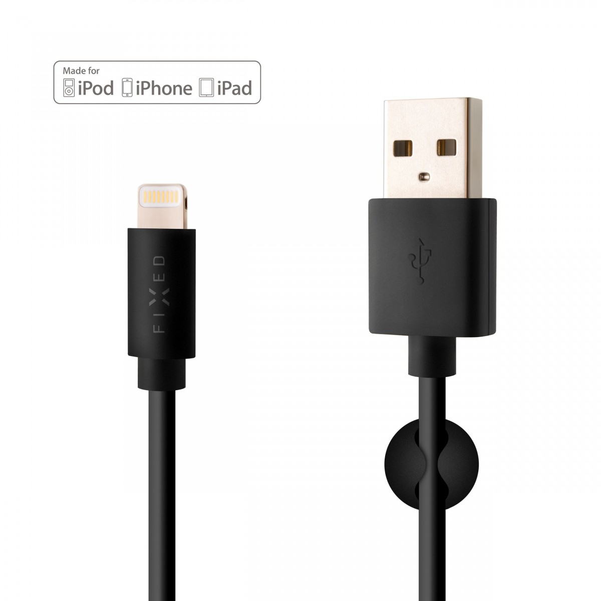 Levně Dlouhý datový a nabíjecí kabel FIXED s konektory USB/Lightning, 2 metry, MFI certifikace, černý