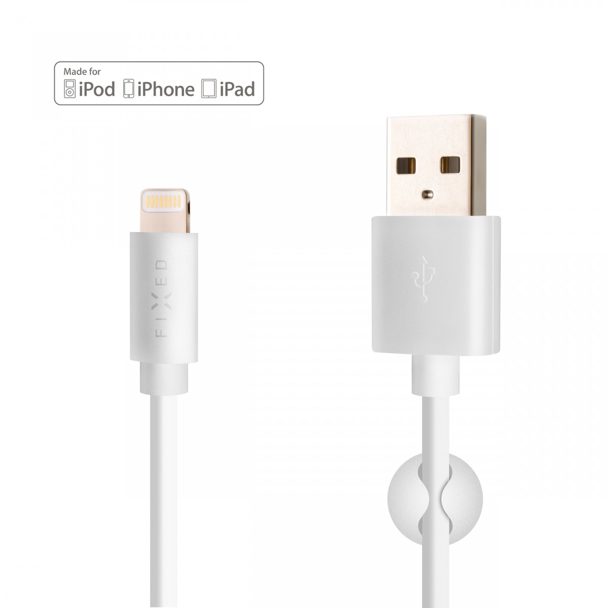 Levně Dlouhý datový a nabíjecí kabel FIXED s konektory USB/Lightning, 2 metry, MFI certifikace, bílý