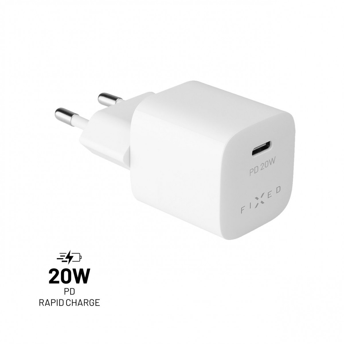 Levně Síťová nabíječka FIXED Mini s USB-C výstupem a podporou PD, 20W, bílá