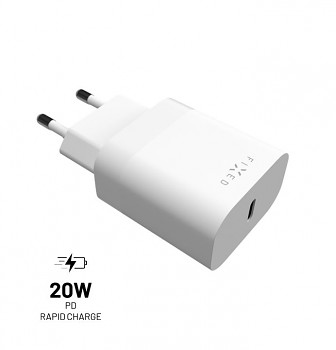 Síťová nabíječka FIXED s USB-C výstupem a podporou PD, 20W, bílá