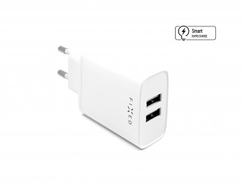 Síťová nabíječka FIXED s 2xUSB výstupem, 15W Smart Rapid Charge, bílá