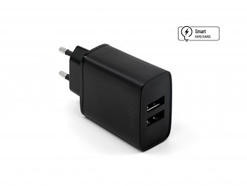 Síťová nabíječka FIXED s 2xUSB výstupem, 15W Smart Rapid Charge, černá
