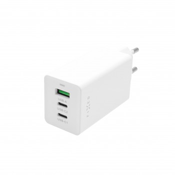 Síťová GaN nabíječka FIXED s 2xUSB-C a USB výstupem, podpora PD, 65W, bílá