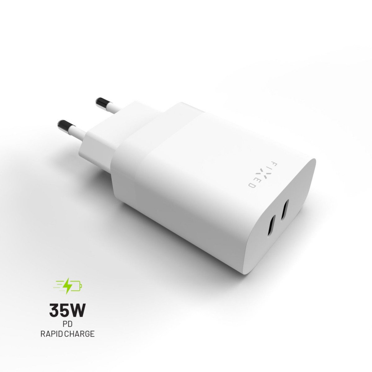 Levně Síťová nabíječka FIXED s 2x USB-C výstupem, podpora PD, 35W, bílá