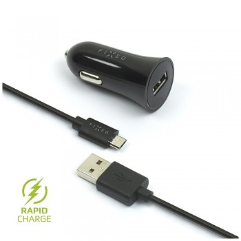 Set autonabíječky FIXED s USB výstupem a USB/micro USB kabelu, 1 metr, 12W, černá