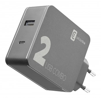 Síťová nabíječka Cellularline Multipower 2 Combo pro notebooky i smartphony s USB-C portem, 42W, černý 