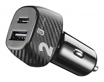 Autonabíječka Cellularline Multipower 2 FAST+ s USB-C a USB konektorem, 32W, bílá