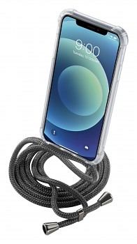 Transparentní zadní kryt Cellularline Neck-Case s černou šňůrkou na krk pro Apple iPhone 12 MINI