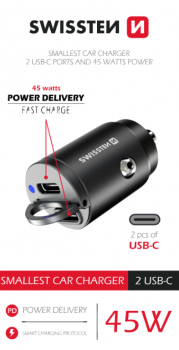 Swissten cl adaptér power delivery 2x usb-c  45w nano černý