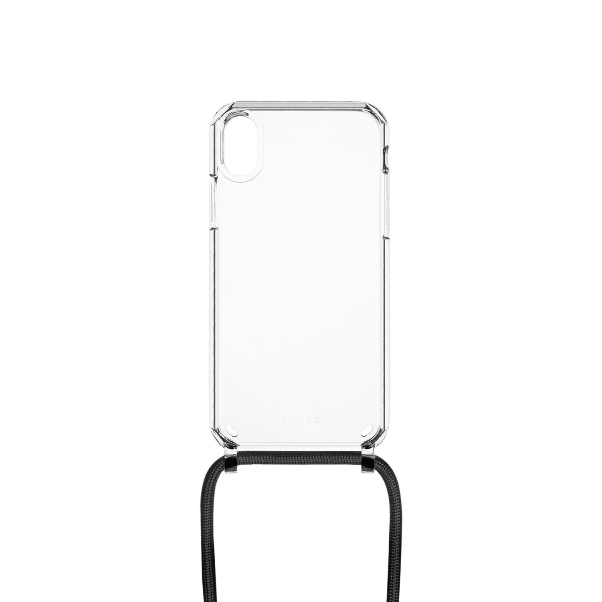 Levně Pouzdro FIXED Pure Neck s černou šňůrkou na krk pro Apple iPhone XR
