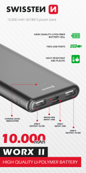 Powerbank Swissten Worx II 10000 mAh