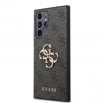 Guess PU 4G Metal Logo Zadní Kryt pro Samsung Galaxy S23 Ultra Grey