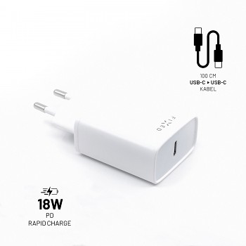 Set síťové nabíječky FIXED s USB-C výstupem a USB-C/USB-C kabelu, podpora PD, 1 metr, 18W, bílý