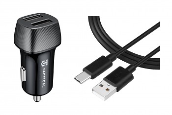 Tactical Field Plug Dual 12W + Tactical Smooth Thread Cable USB-A/USB-C 12mm 1m Black