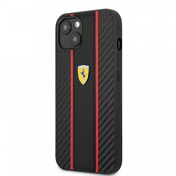 Ferrari PU Carbon Effect Metal Logo Zadní Kryt pro iPhone 14 Black