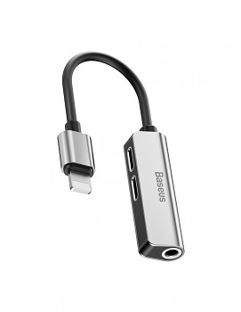 Adaptér Baseus L52 Lightning - 2x Lightning konektor + Jack 3.5mm stříbrný