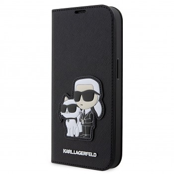 Knížkové pouzdro Karl Lagerfeld PU Saffiano Karl and Choupette NFT na iPhone 13 Pro Max černé