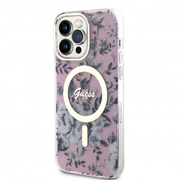 Zadní kryt Guess PC-TPU Flowers IML MagSafe na iPhone 13 Pro Max Pink