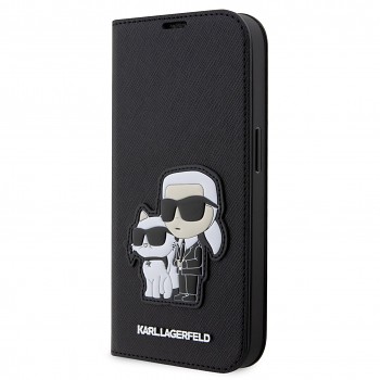 Knížkové pouzdro Karl Lagerfeld PU Saffiano Karl and Choupette NFT na iPhone 13 Pro černé