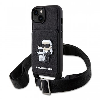 Zadní kryt Karl Lagerfeld Saffiano Crossbody Karl and Choupette NFT na iPhone 14 černý