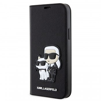 Knížkové pouzdro Karl Lagerfeld PU Saffiano Karl and Choupette NFT na iPhone 12 - 12 Pro černé