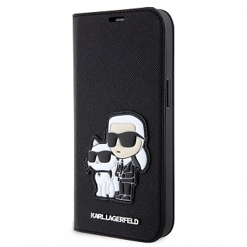 Knížkové pouzdro Karl Lagerfeld PU Saffiano Karl and Choupette NFT na iPhone 13 černé