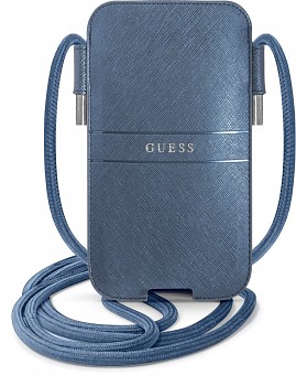 Kabelka na mobil Guess PU Saffiano Metal Logo Pouch S/M modrá