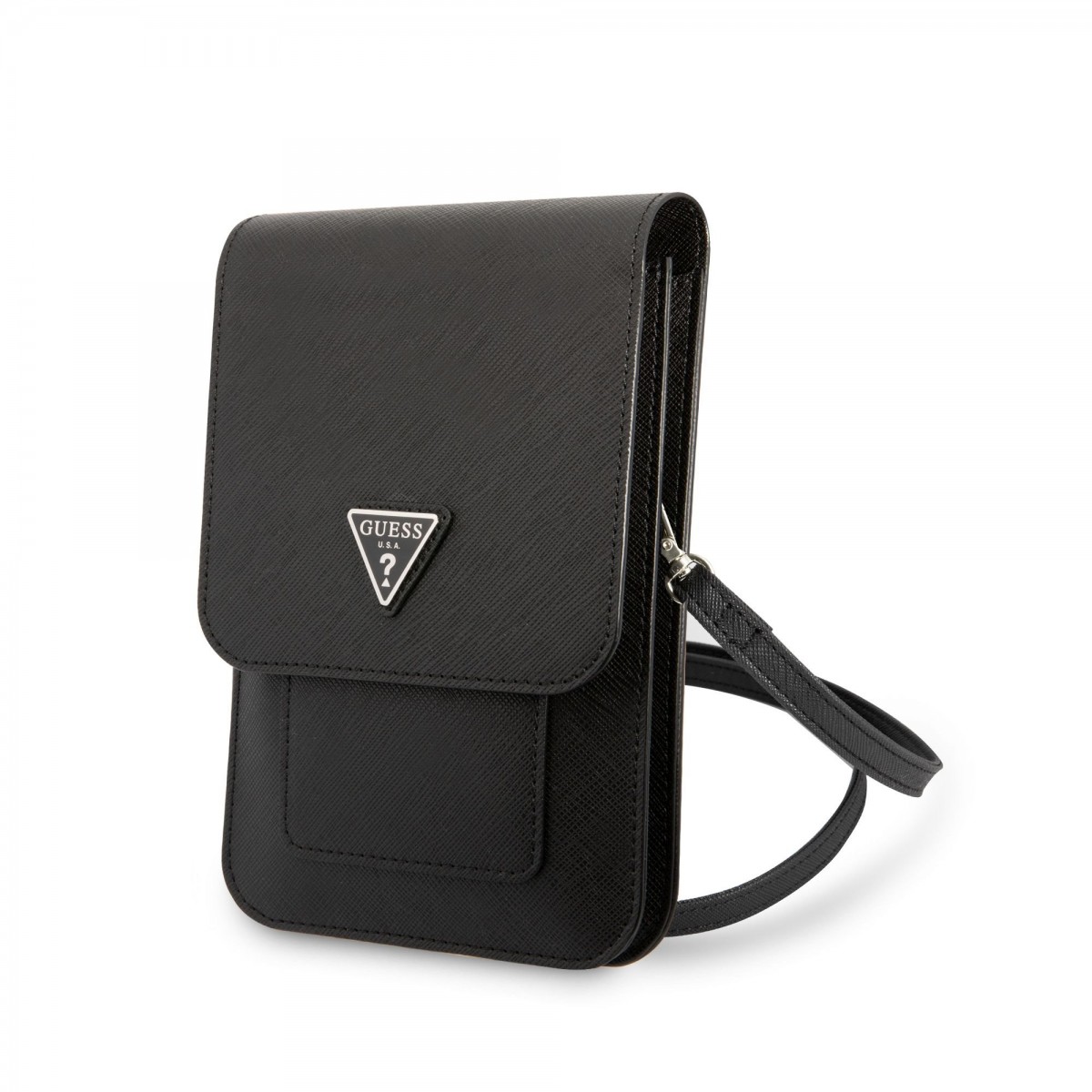 Levně Kabelka na mobil Guess PU Saffiano Triangle Logo černá