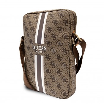 Kabelka na mobil Guess PU 4G Printed Stripes 10" hnědá