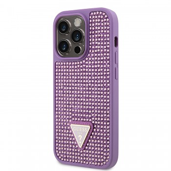 Zadní kryt Guess Rhinestones Triangle Metal Logo na iPhone 14 Pro fialový