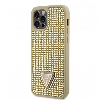 Zadní kryt Guess Rhinestones Triangle Metal Logo na iPhone 12 - 12 Pro zlatý