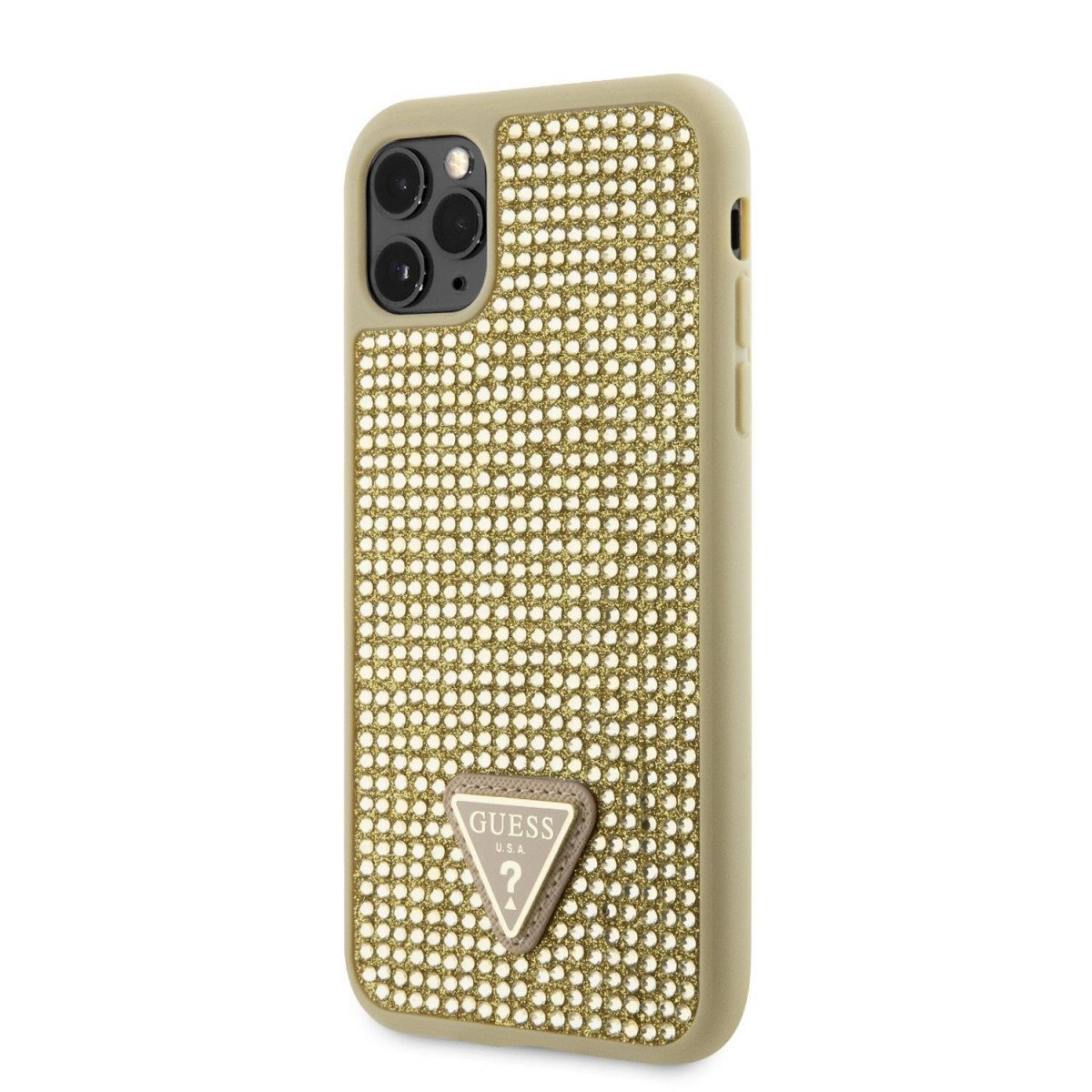Levně Zadní kryt Guess Rhinestones Triangle Metal Logo na iPhone 11 Pro zlatý