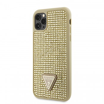 Zadní kryt Guess Rhinestones Triangle Metal Logo na iPhone 11 Pro zlatý