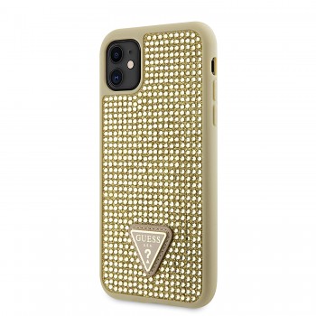 Zadní kryt Guess Rhinestones Triangle Metal Logo na iPhone 11 zlatý