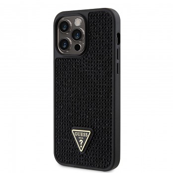 Zadní kryt Guess Rhinestones Triangle Metal Logo na iPhone 14 Pro Max černý