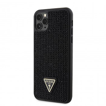 Zadní kryt Guess Rhinestones Triangle Metal Logo na iPhone 11 Pro Max černý