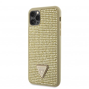 Zadní kryt Guess Rhinestones Triangle Metal Logo na iPhone 11 Pro Max zlatý