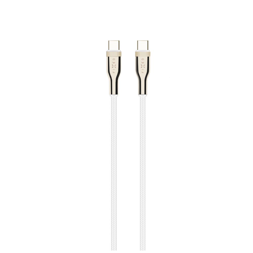 Levně Dlouhý nabíjecí a datový opletený kabel FIXED s konektory USB-C/USB-C a podporou PD, 2 m, USB 2.0, 100W, bílý