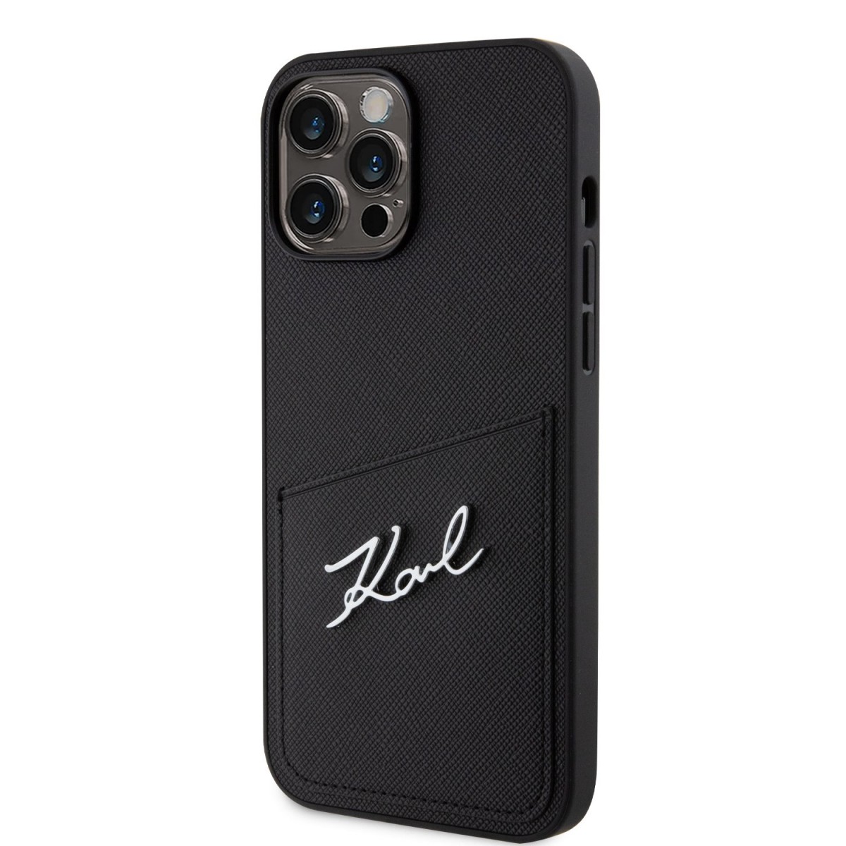 Custodia Karl Lagerfeld Saffiano Per IPhone 15 Pro Con Slot Carte E Spilla Choupette - Nero