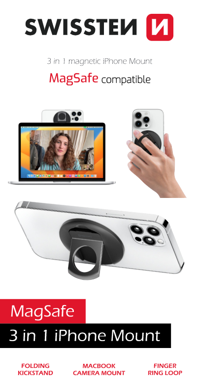 Levně Praktický držák Swissten 3v1 Magstick iPhone mount černý (kompatibilní s magsafe)
