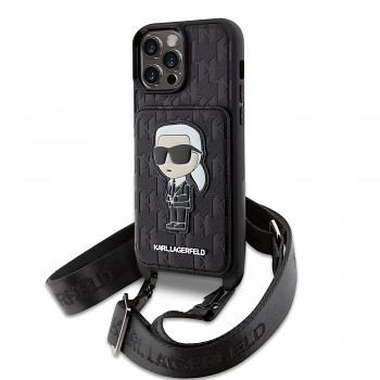 Zadní kryt Karl Lagerfeld Saffiano Monogram Crossbody Ikonik NFT na iPhone 14 Pro Max černý