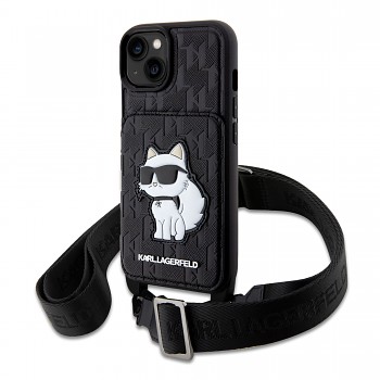 Zadní kryt Karl Lagerfeld Saffiano Monogram Crossbody Choupette NFT pro iPhone 14 černý