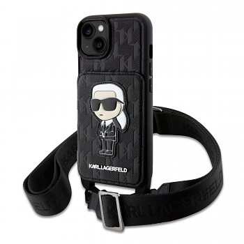 Zadní kryt Karl Lagerfeld Saffiano Monogram Crossbody Ikonik NFT na iPhone 14 černý