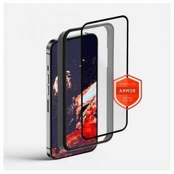 Prémiové ochranné tvrzené sklo FIXED Armor s aplikátorem pro Apple iPhone 15 Plus, černé