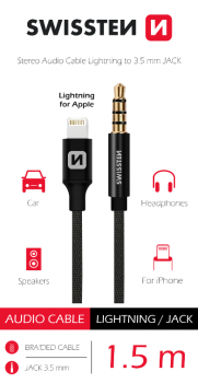 Audio adaptér Swissten textile lightning - 3,5 mm jack 1,5 m černý